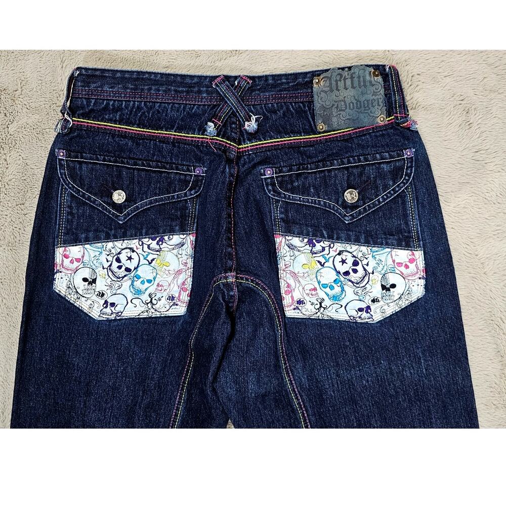 Artful Dodger Jeans, Skull Design, Colored Stitching, Streetwear, Y2K Sz 34